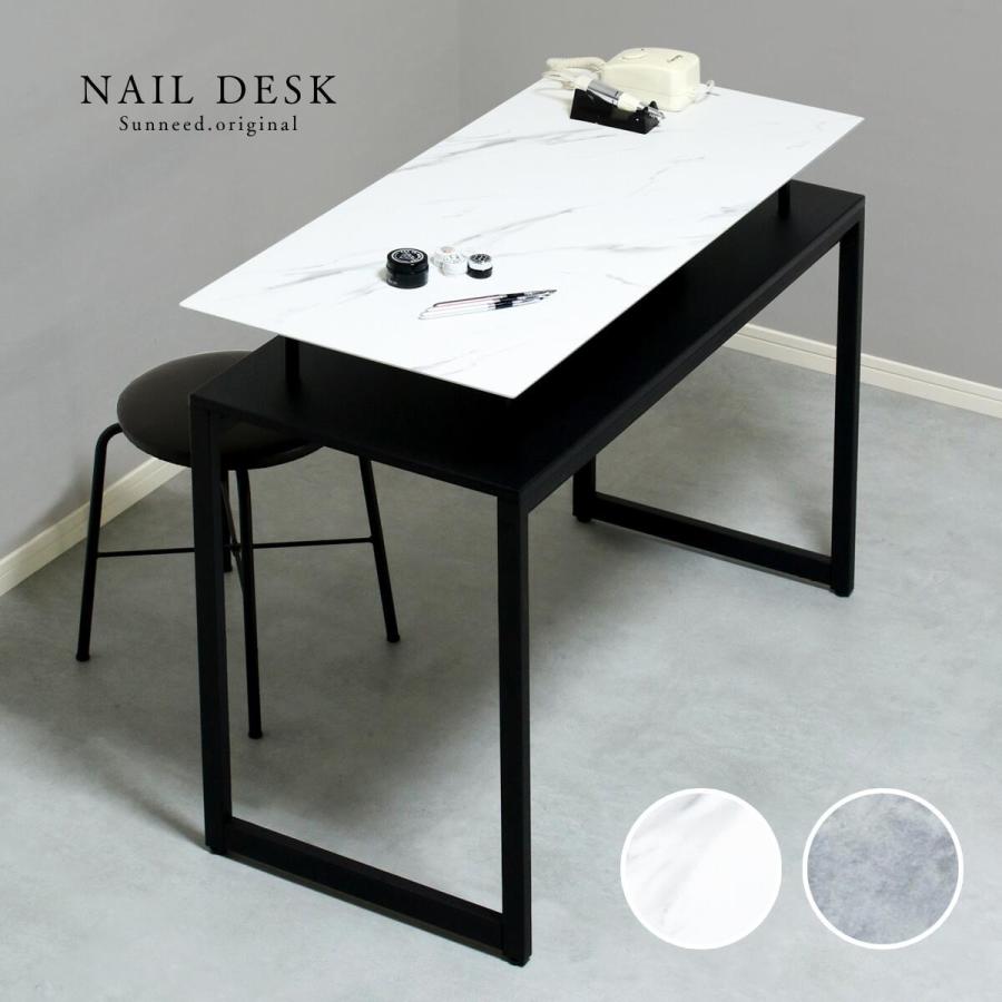 ネイル デスク 机 テーブル ガラス 大理石柄 ブラック コンクリート柄