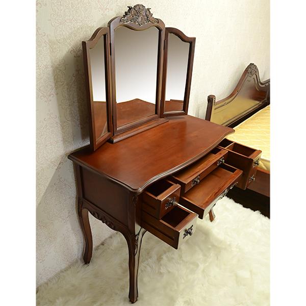 三面鏡セット ドレッサー セット 横幅90cm マホガニー 無垢材使用