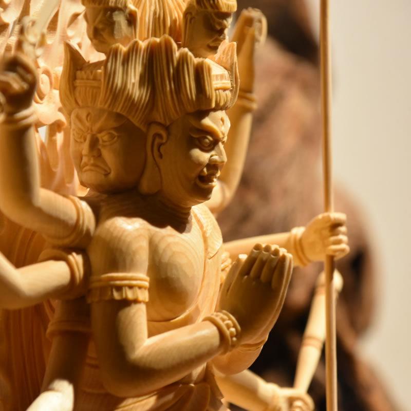 木彫り仏像 【大元帥明王】 桧木 立5.0寸 総高26.5cm : 海宇工芸館