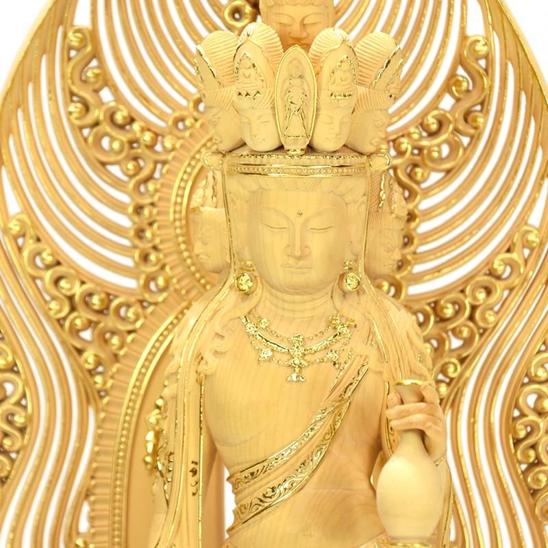 木彫仏像 【十一面観音菩薩立像】 桧木 切金仕上げ 立9.0寸 総高61cm
