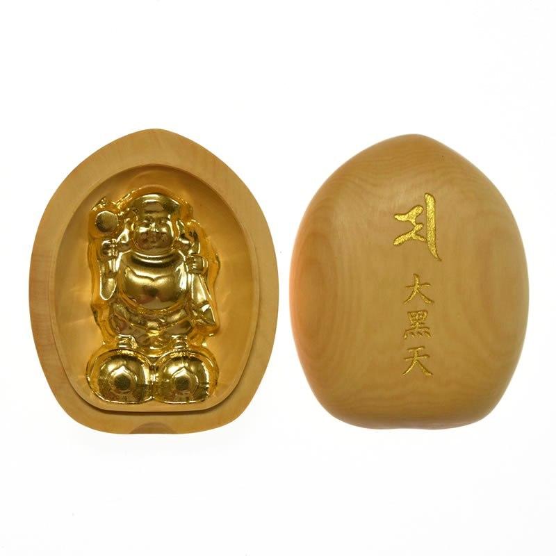 開運招福 木彫り香合仏/懐中仏 【大黒天】金箔押し 柘植（つげ）縦5.7