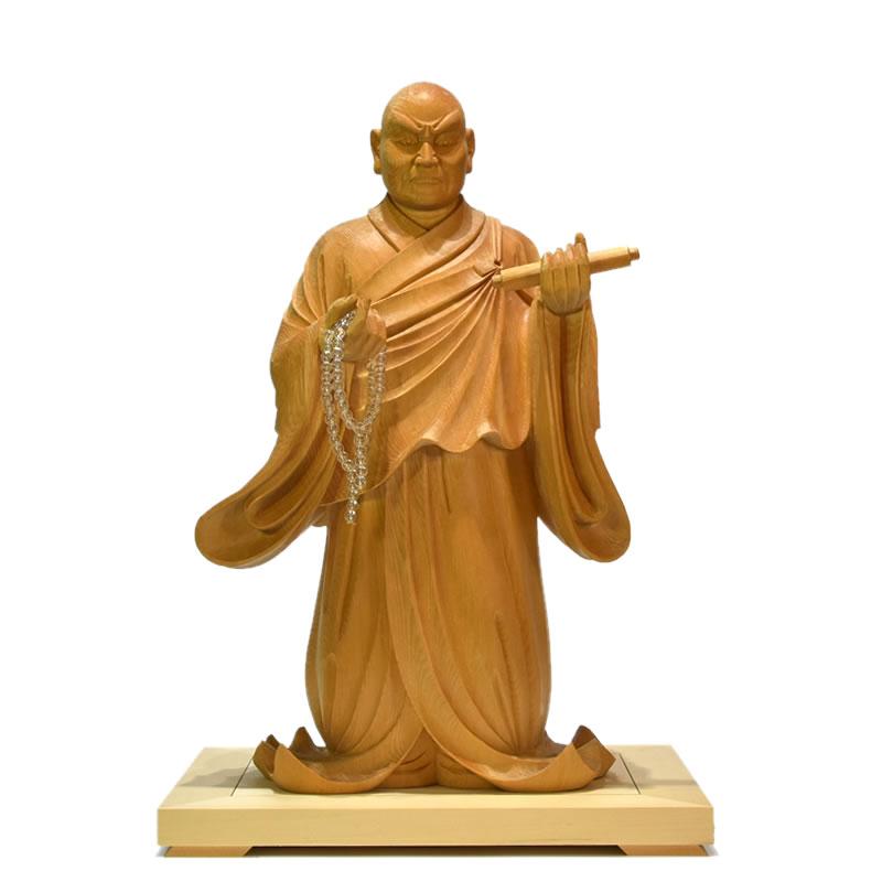 木彫り 仏像 【日蓮上人立像】 桧木 寄木 立12.5寸 総高43cm『日蓮宗