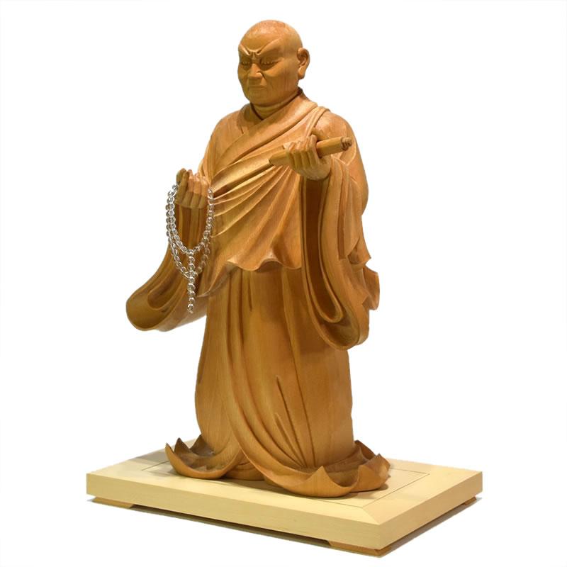 木彫り 仏像 【日蓮上人立像】 桧木 寄木 立12.5寸 総高43cm『日蓮宗