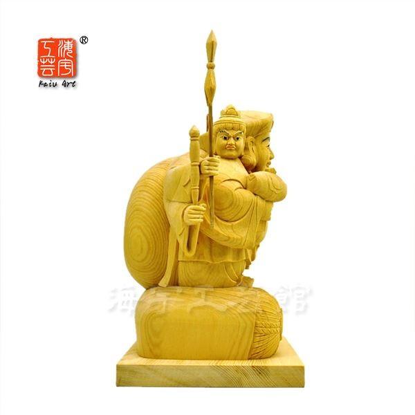 木彫り仏像 【三面大黒天】 桧木 立4.0寸 総高25cm 【勝利神・財運神