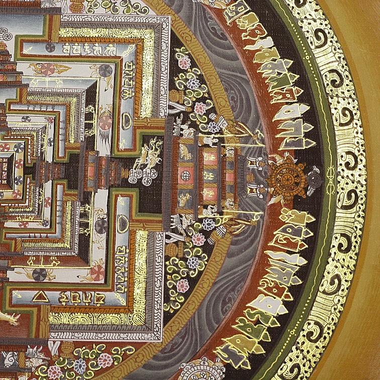 肉筆画 タンカ カーラチャクラ マンダラ 時輪曼荼羅 額付き チベット