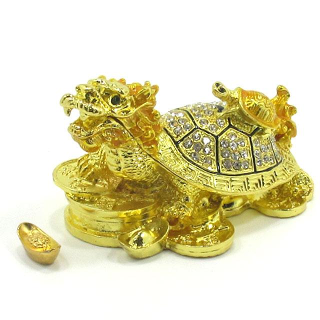 龍亀 ロングイ 置物 風水 元宝付き ろんぐい 龍 亀 元寶 キラキラ