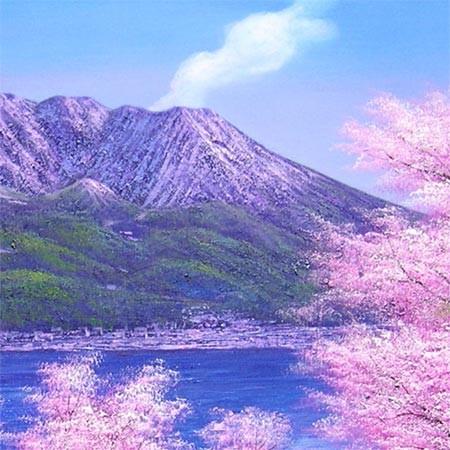 絵画 油絵 桜島の桜 （木村由記夫） 【肉筆】【油絵】【桜絵】【日本の