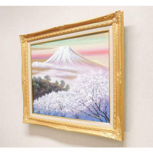 絵画 油絵 金富士と桜 (岡島哲夫) 【肉筆】【油絵】【桜絵】【海・山