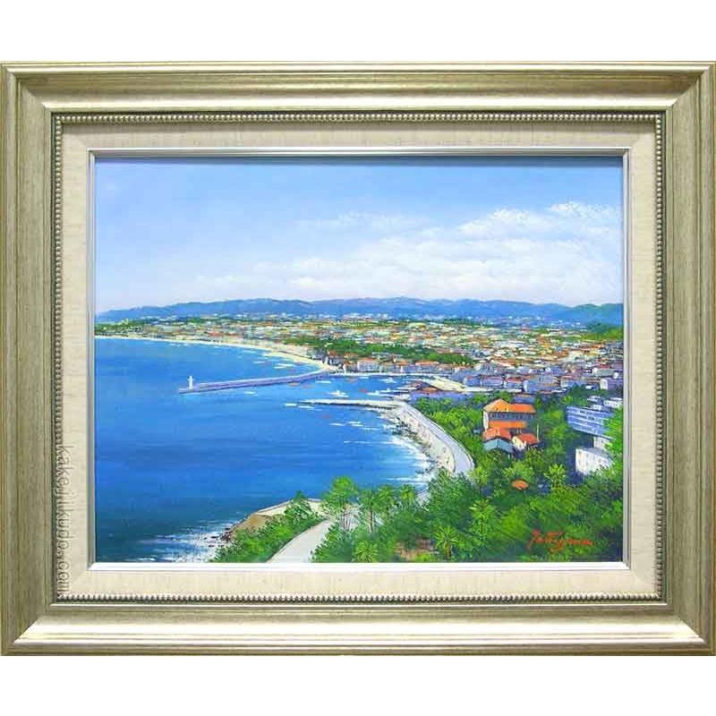 絵画 油絵 南フランス地中海コートダジュール （滝川英彦） 【海・山