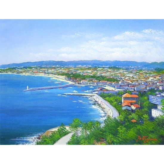 絵画 油絵 南フランス地中海コートダジュール （滝川英彦） 【海・山