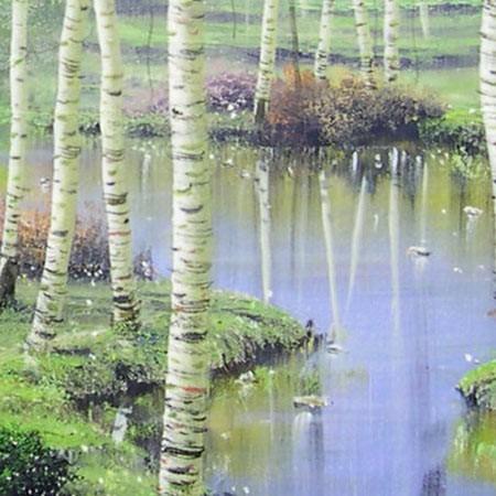 絵画 油絵 白樺林 F50号 （早瀬遼） 【海・山】【肉筆】【油絵】【日本