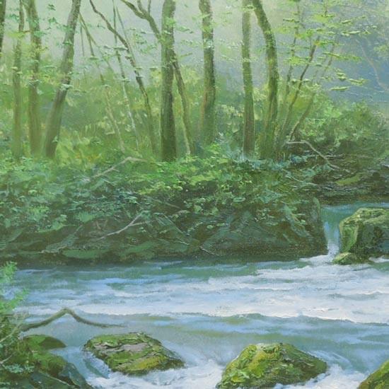 絵画 油絵 奥入瀬渓流 F50号 （関健造） 【海・山】【肉筆】【油絵