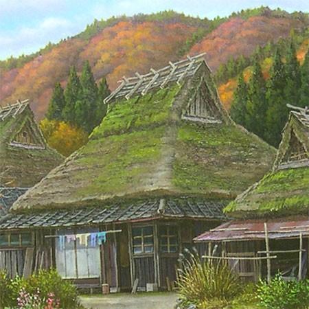 絵画 油絵 深秋の山里 京都 美山 F50号 （猿渡一根） 【海・山】【肉筆