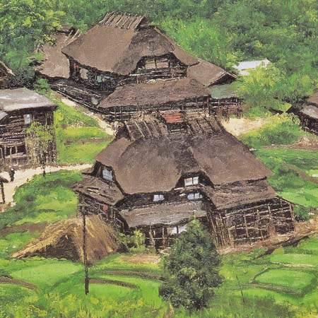 向井潤吉 絵画 聚落 【複製】【美術印刷】【巨匠】【変型特寸