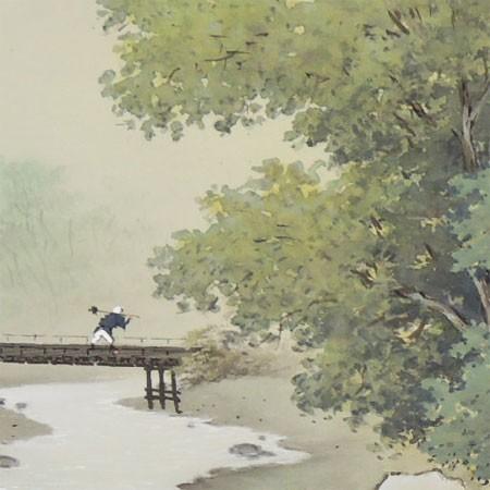 掛け軸 彩色山水 (小島光径) ※即納※ 【掛軸】【一間床・半間床】【山水