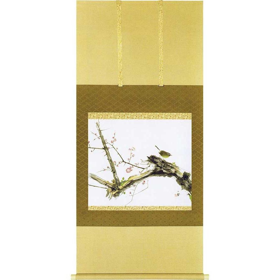 竹内栖鳳 掛け軸 梅に鶯 【掛軸】【一間床・半間床】【丈の短い掛軸