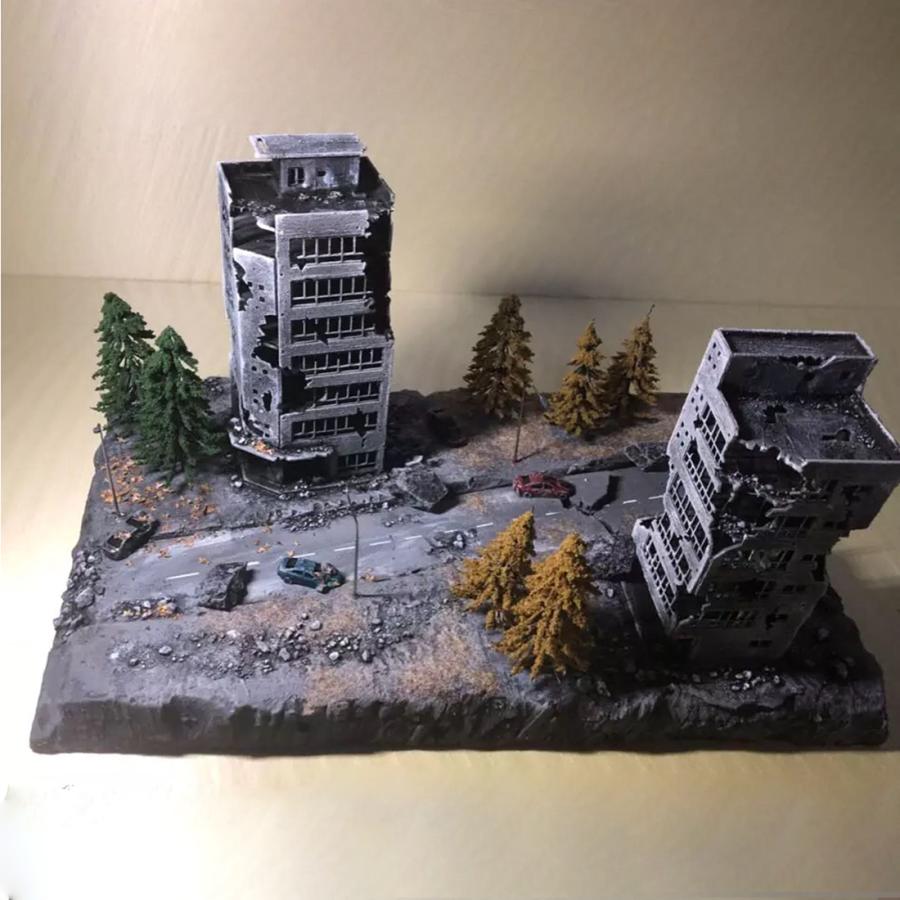 ジオラマ 鉄道模型 建物 廃墟ビル 組み立て 未完成品 1/150 Nゲージ