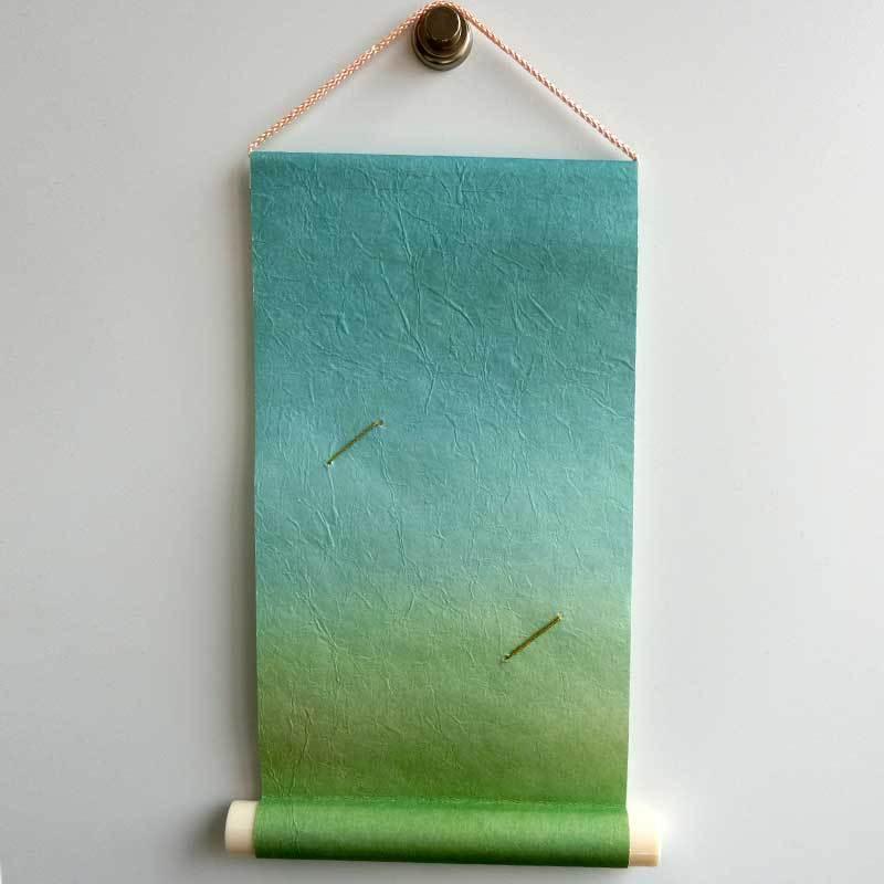 豆軸 掛け軸 豆色紙付 木立 和紙 タペストリー 書道 習字 展示 : 華成