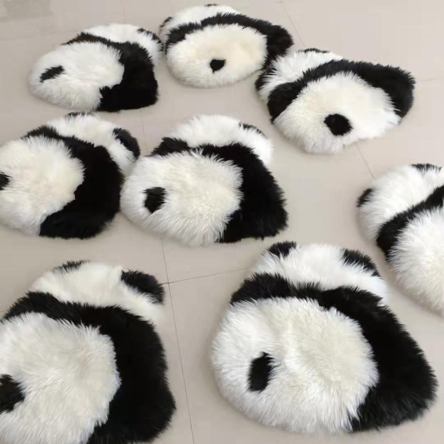 ラグ ムートン 羊毛 パンダ マット 100%原皮 座布団 敷物 暖かい