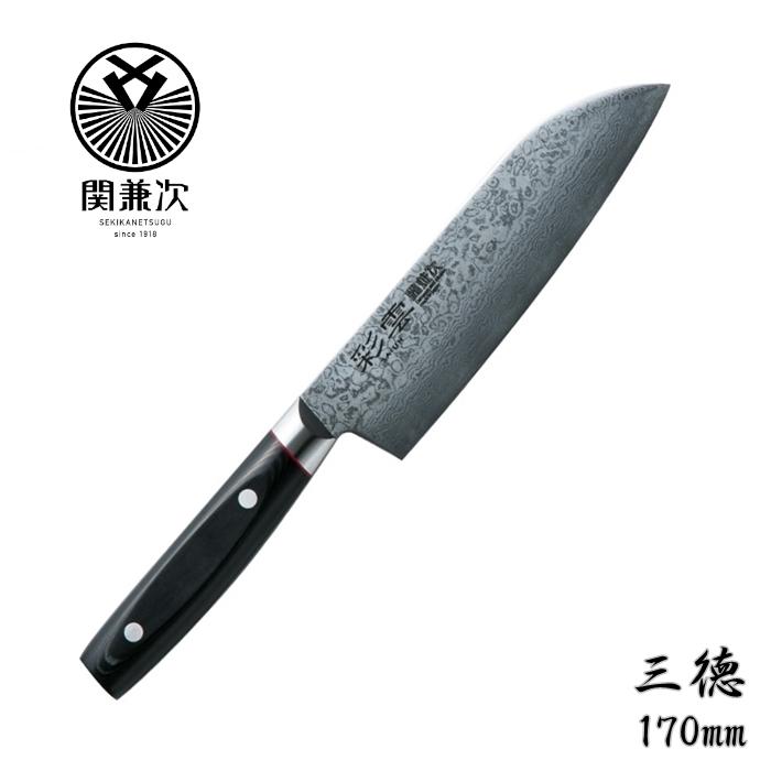 彩雲 三徳包丁 関兼次 V金10号 170mm ダマスカス33層 ブラック