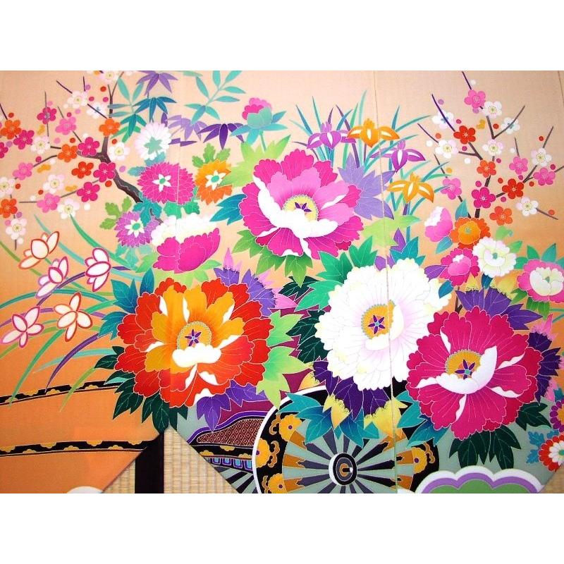 加賀友禅 花嫁のれん 花嫁暖簾 花車3 本染め 花嫁のれん号、花嫁