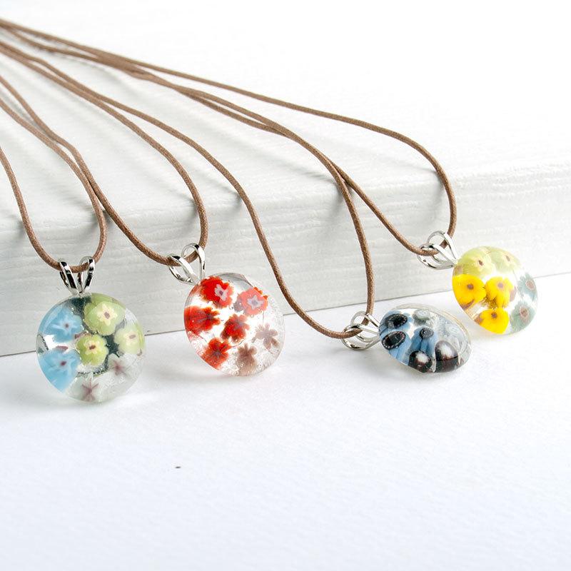 北欧 ミルフィオリ ネックレス 02 花」ミルフィオリ トンボ玉 ガラス