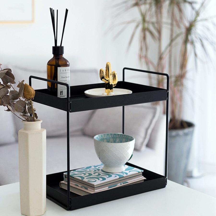 アイアン ディスプレイ 2段 ラック 収納 オブジェ 北欧 小物置き 黒 白