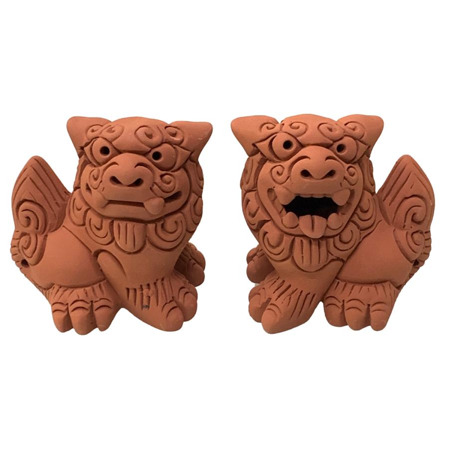 沖縄土産 シーサー 置物 玄関 ペア 素焼き ミニ立シーサー : 琉球