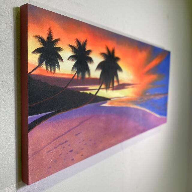 海の絵 ヤシとサンセット 海の絵画 波 アート W120×H56cm (1138