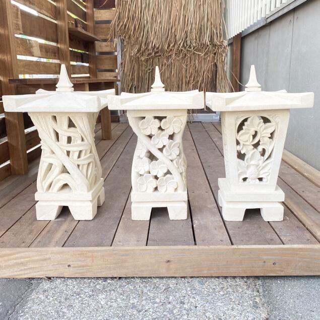 燈篭 ストーンオブジェ パームリーフ パラス石 H50cm 灯籠 庭 おしゃれ