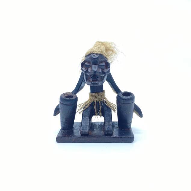 木彫り イリヤ原人 ペン差し 木製 オブジェ 置物 エスニック アジアン