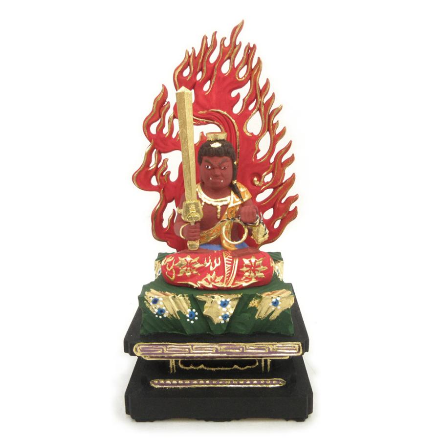 木彫仏像 五色不動明王 2.0寸 四角台 火焔光背 桧木彩色 : 栗田