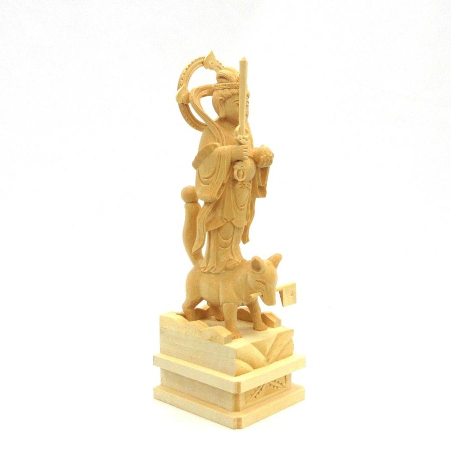 仏像 稲荷大明神 狐上立像 身丈5.0寸 総高33cm 桧木 お稲荷さん お稲荷