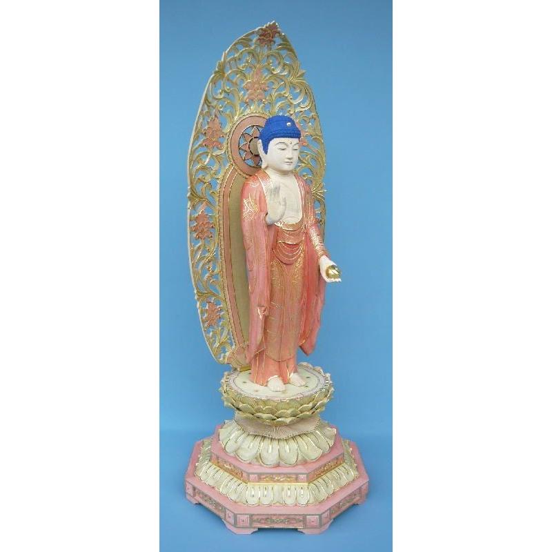 仏像 薬師如来 立像 総高120cm 樟木彩色 薬師如来像 薬師瑠璃光如来 大