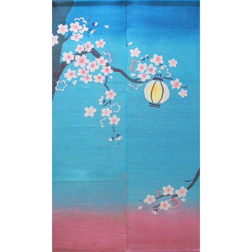 麻のれん 「桜祭」 ろうけつ染めのれん 手描きのれん のれん 本麻 万葉