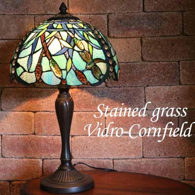 ステンドグラスランプ 蜻蛉と麦畑 12インチ ステンドランプ 照明