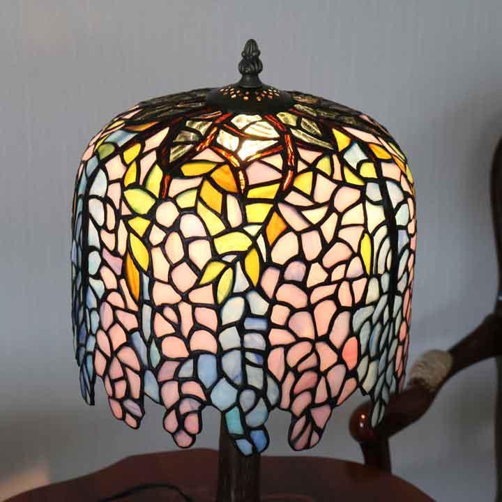ステンドグラスランプ 8インチ ウィステリア 藤 ブロンズベース