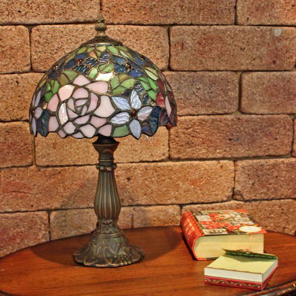 ステンドグラスランプ アンティークローズ 8インチ 卓上ランプ