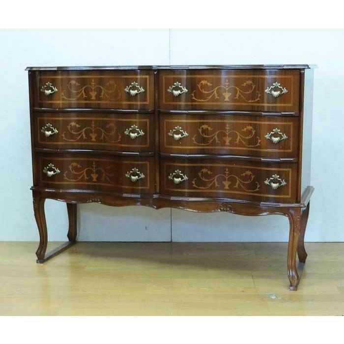 チェスト 木製 6段 完成品 茶 112cm 象嵌 ロココ調 イタリア 家具 猫脚