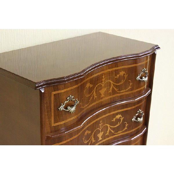 イタリア 4段 チェスト 茶 58m 象嵌 ロココ調 家具 猫脚 丸脚 完成品