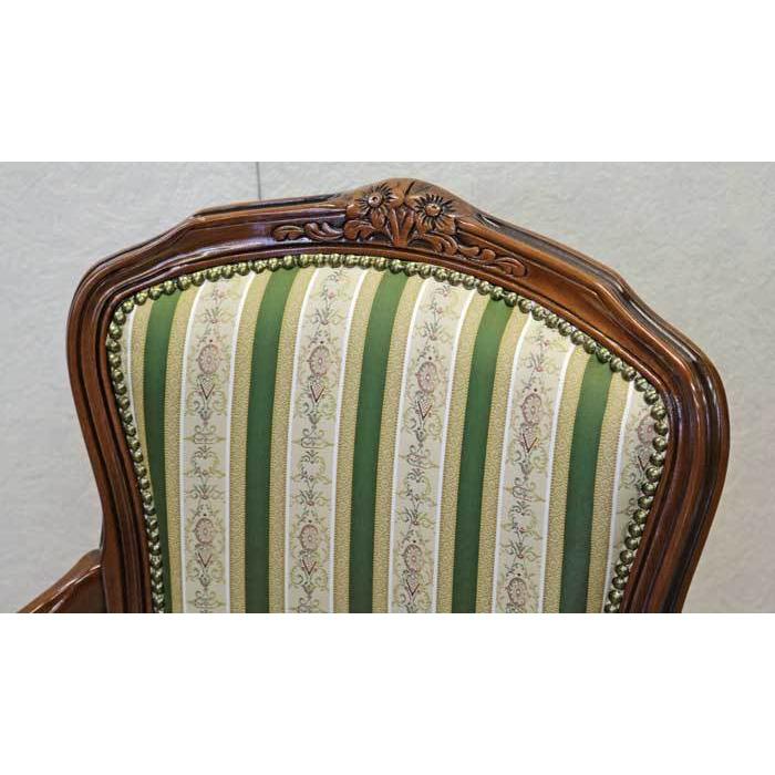 イタリア アームチェア グリーンストライプ サロンチェア 1Pソファ