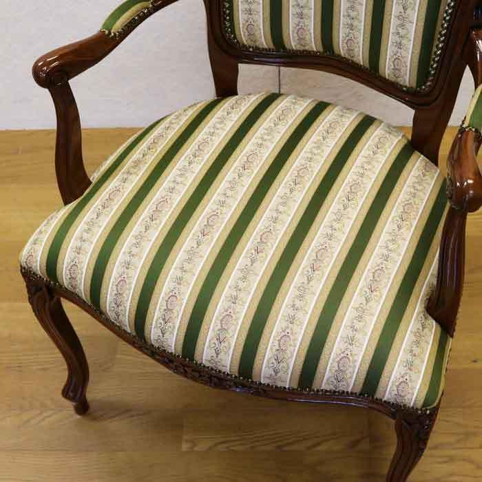 イタリア アームチェア グリーンストライプ サロンチェア 1Pソファ