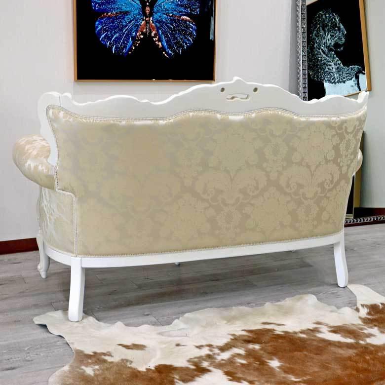 イタリア 2人掛けソファ ゴールド ホワイト 猫脚 2人用 2Pソファ 2人