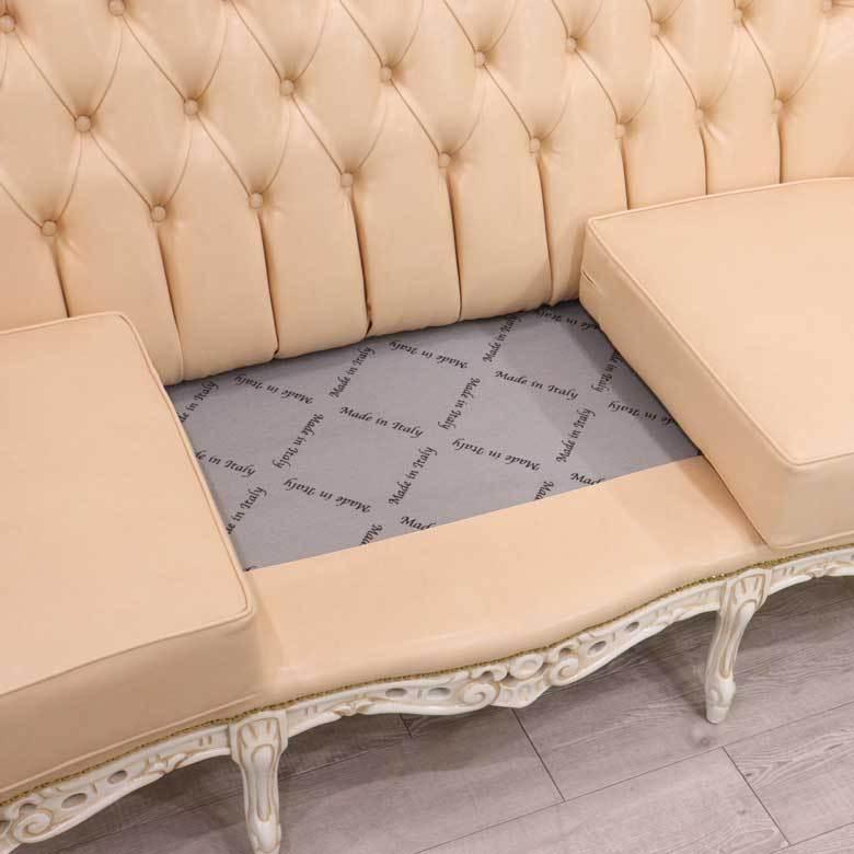 イタリア 3Pソファ ピンクレザー リトルプリンセス 猫脚 完成品 合皮