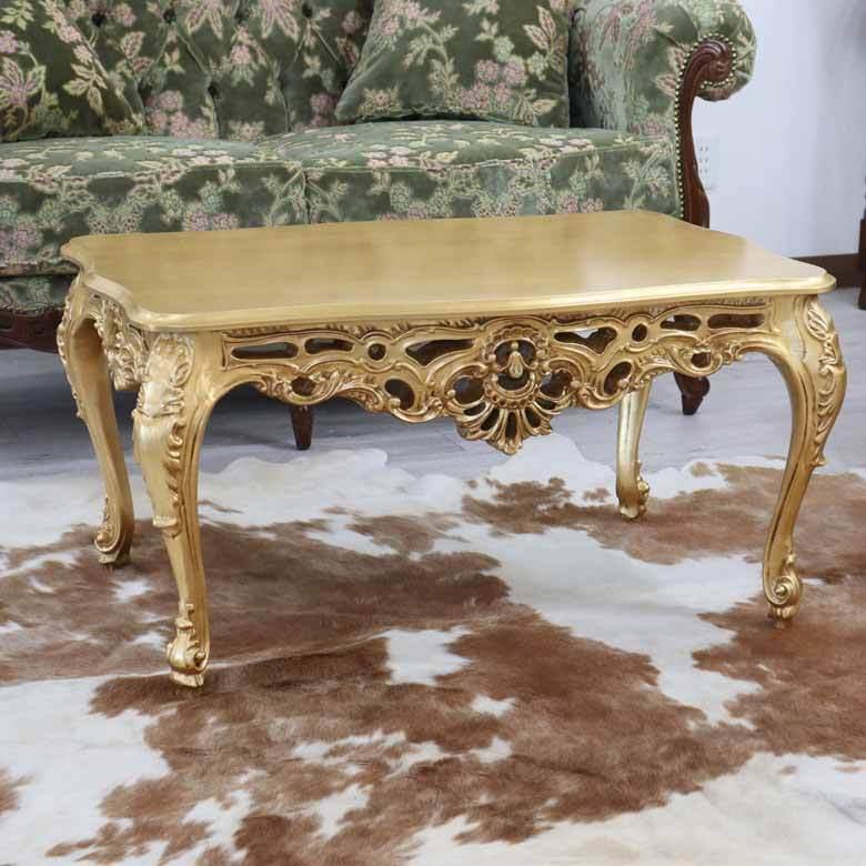 イタリア リビングテーブル ゴールド 84cm ローテーブル 猫脚 完成品