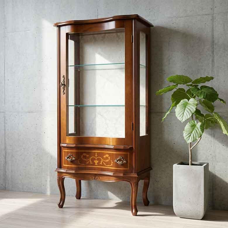 キャビネット 木製 120cm キュリオケース 象嵌 ロココ調 イタリア 家具