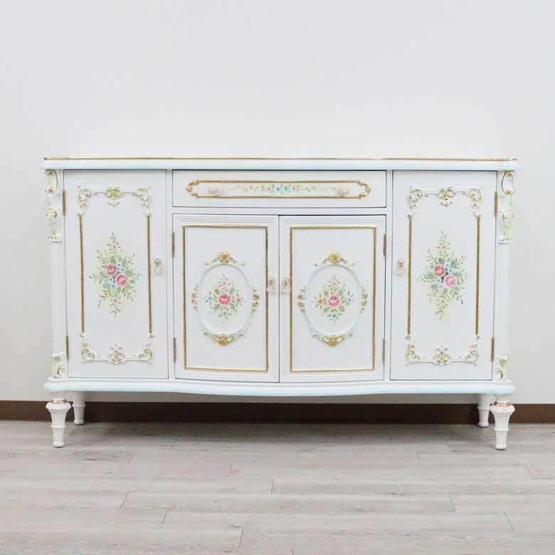 ロココ調 サイドボード キャビネット 白家具 アンティーク エレガント