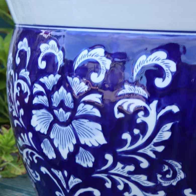 水鉢 大型 陶器 13号 ヒマワリ 青 火鉢 鉢カバー プランターカバー