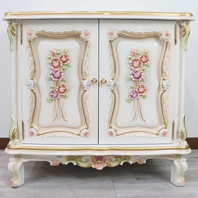 ロココ調 サイドボード 84cm リビングボード キャビネット 完成品 猫脚