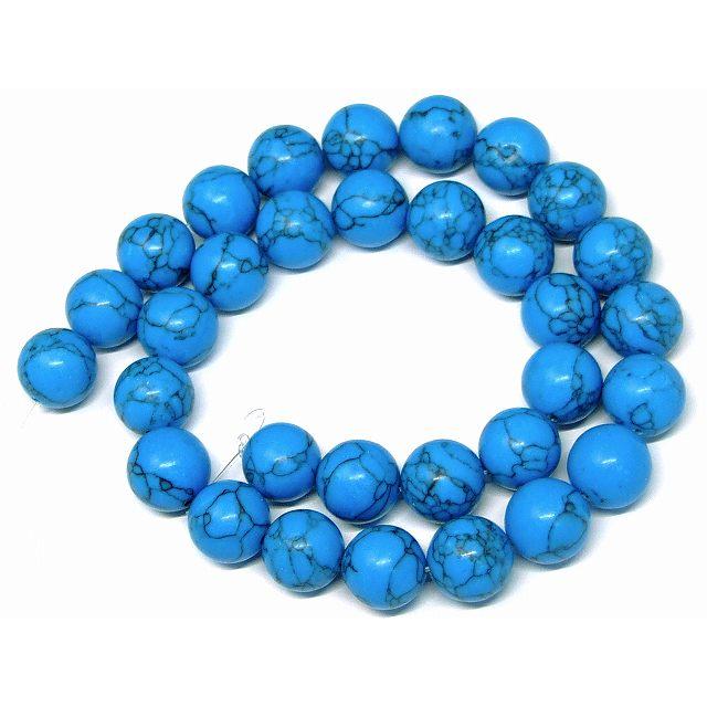 g3-338G 12mm 濃い ターコイズ トルコ石 1連38cm通し針、解説書、1m